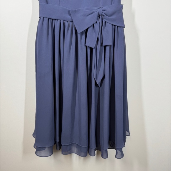 Azazie Bridesmaid Formal Dusty Blue Bow Front Midi Dress No Size Tag - Picture 3 of 16